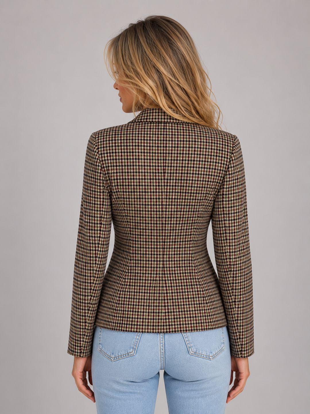 Women's Checked Blazer with Double Breasted Front