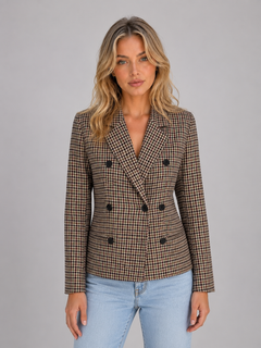 Women's Checked Blazer with Double Breasted Front