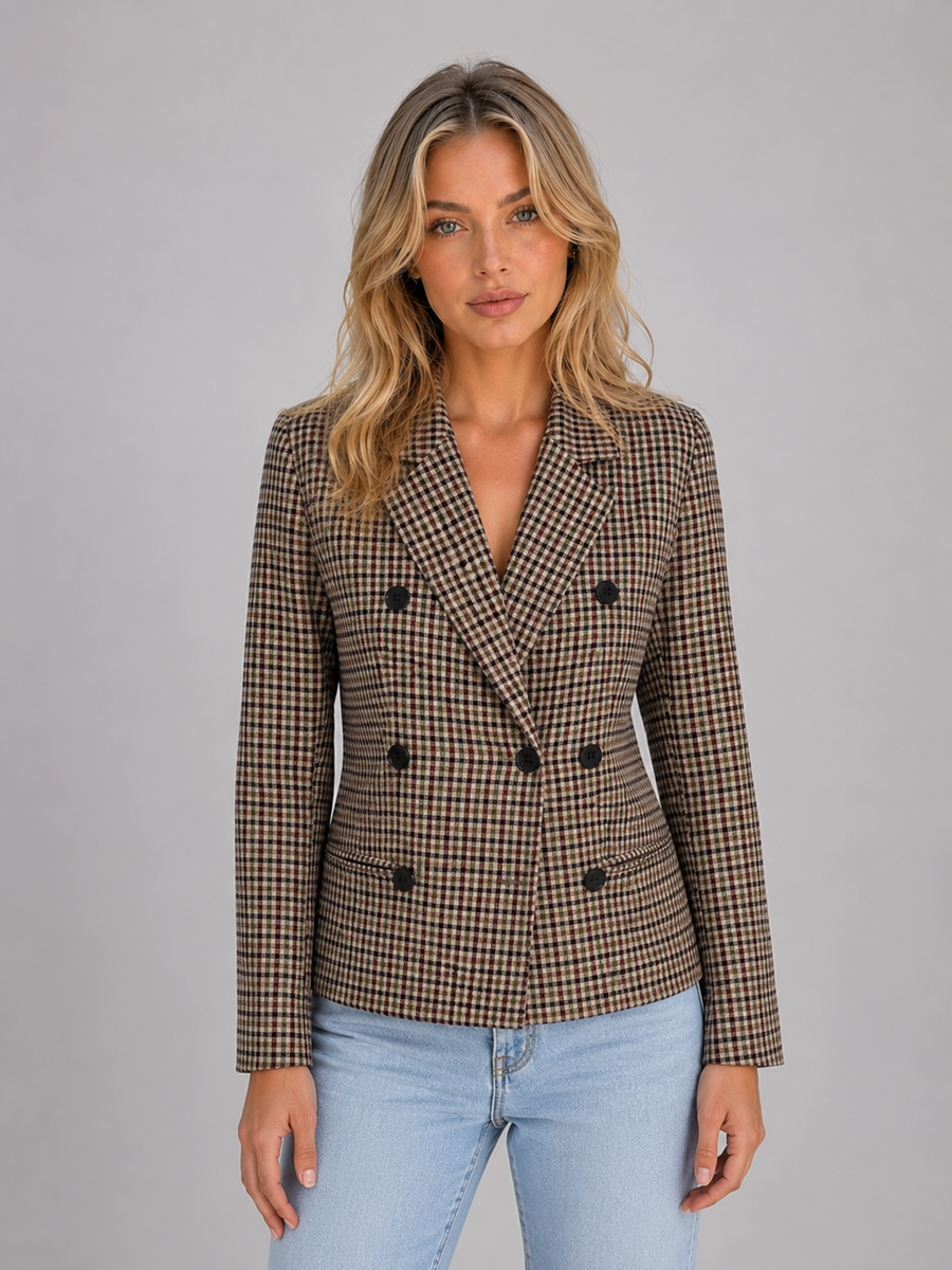 Women's Checked Blazer with Double Breasted Front