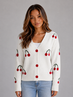 Women’s Cherry Print Cardigan with Button Fastening