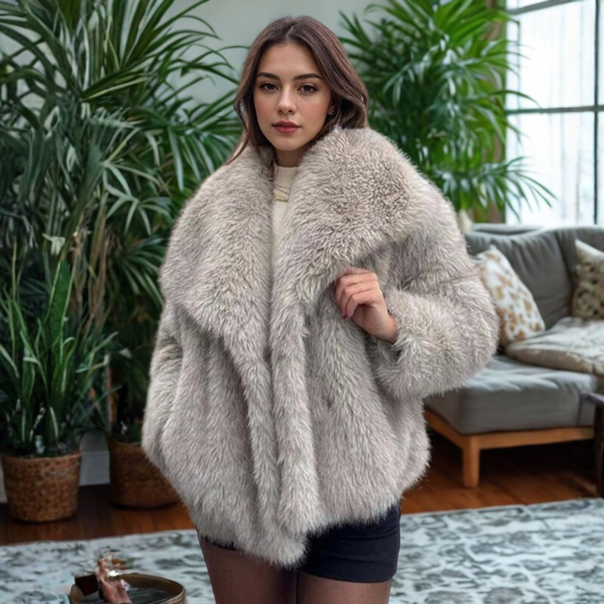 Women’s Classy Long Sleeve Coat with Fuzz