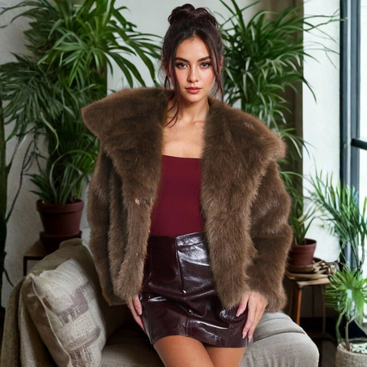 Women’s Classy Long Sleeve Coat with Fuzz
