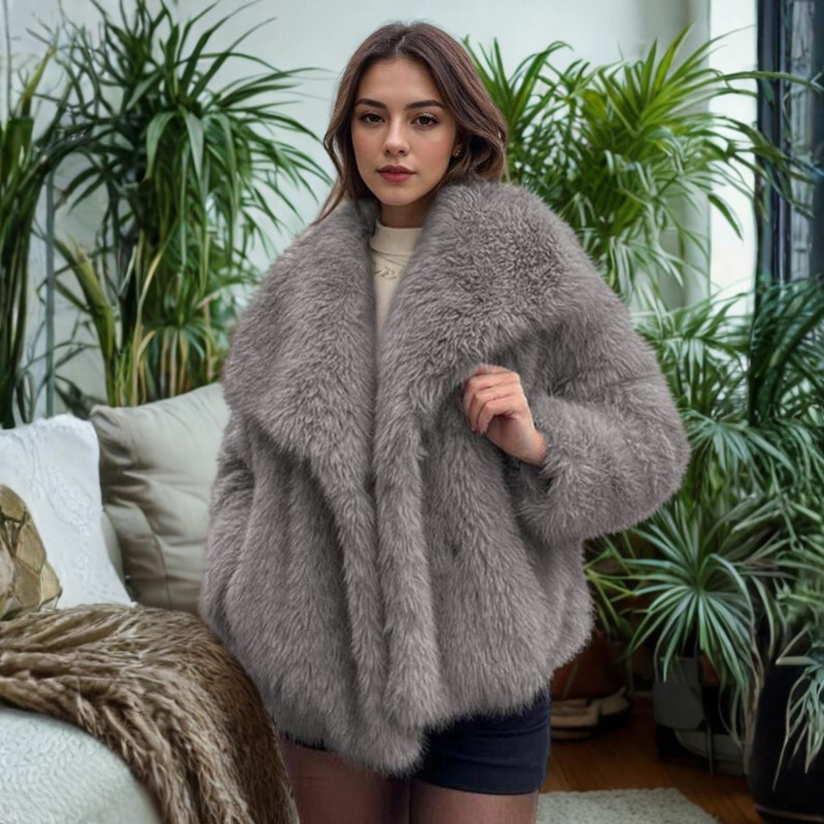 Women’s Classy Long Sleeve Coat with Fuzz