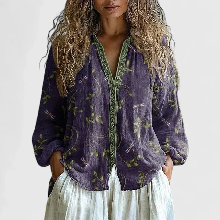 Women’s Comfortable Retro  Blouse - Leaf Print