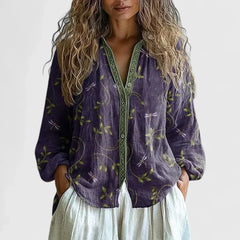 Women’s Comfortable Retro  Blouse - Leaf Print