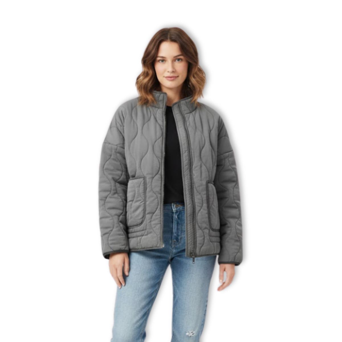 Women's Cotton Padded Jacket with Stand Collar Zipper