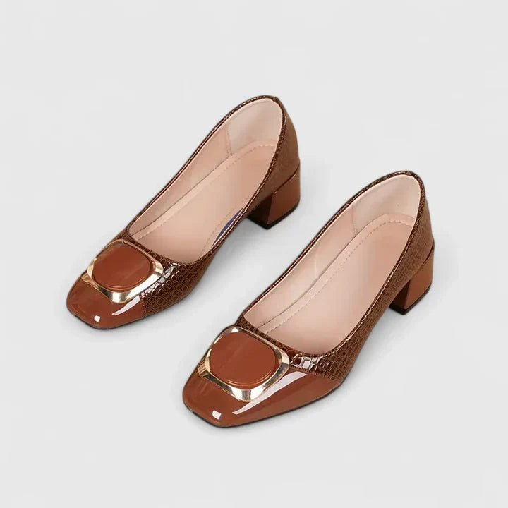 Women’s Croc-Embossed Block Heel Loafers with Chain