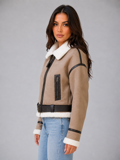 Women’s Cropped Aviator Jacket with Belt Detail