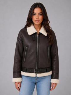 Women’s Cropped Aviator Jacket with Belt Detail