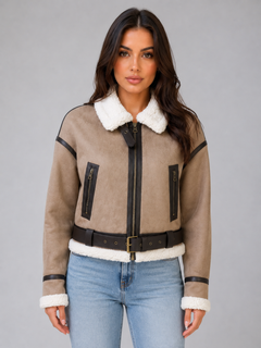 Women’s Cropped Aviator Jacket with Belt Detail