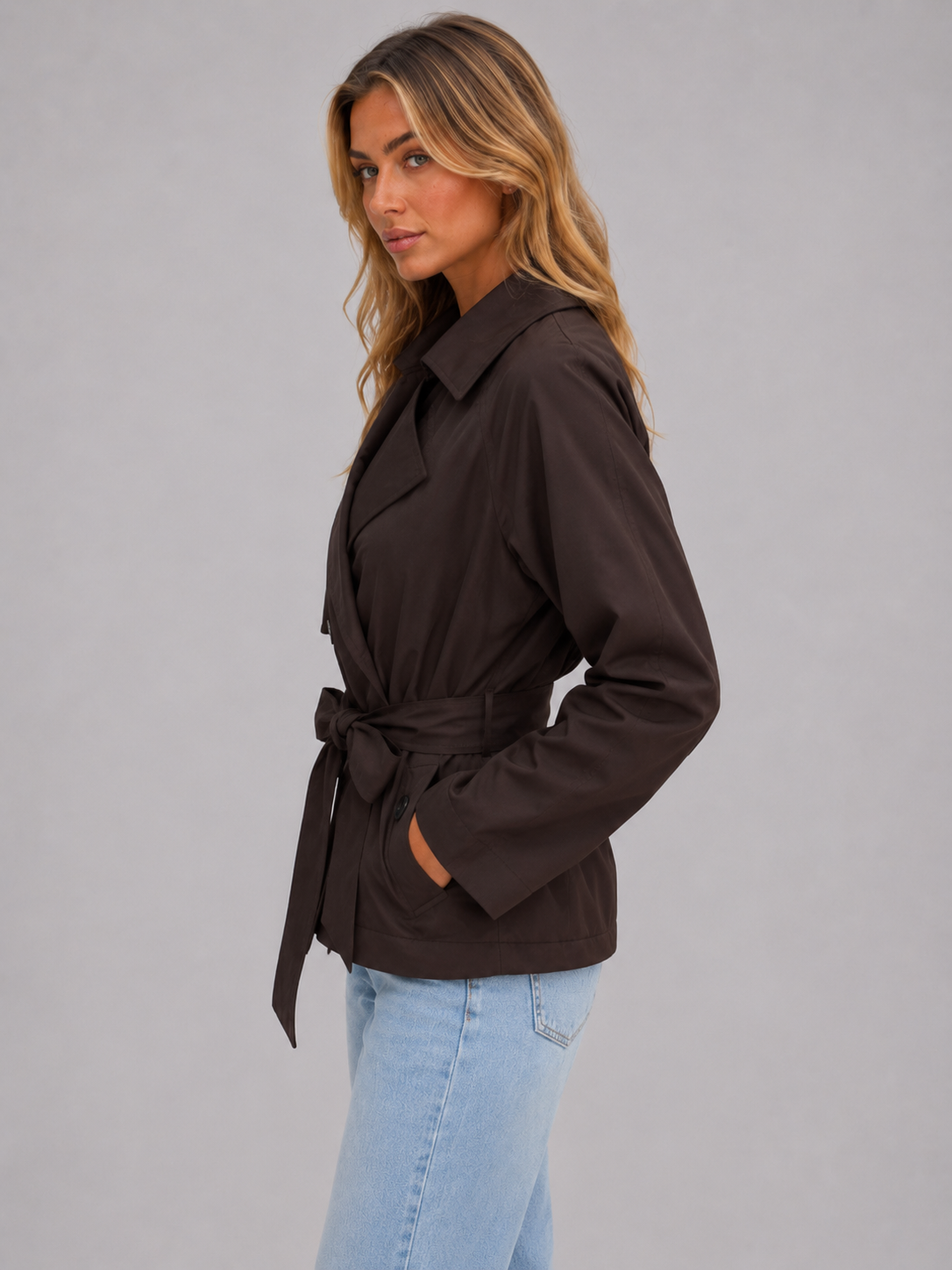 Women's Cropped Jacket with Double Breasted Tie