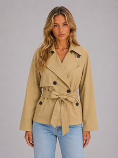 Women's Cropped Jacket with Double Breasted Tie