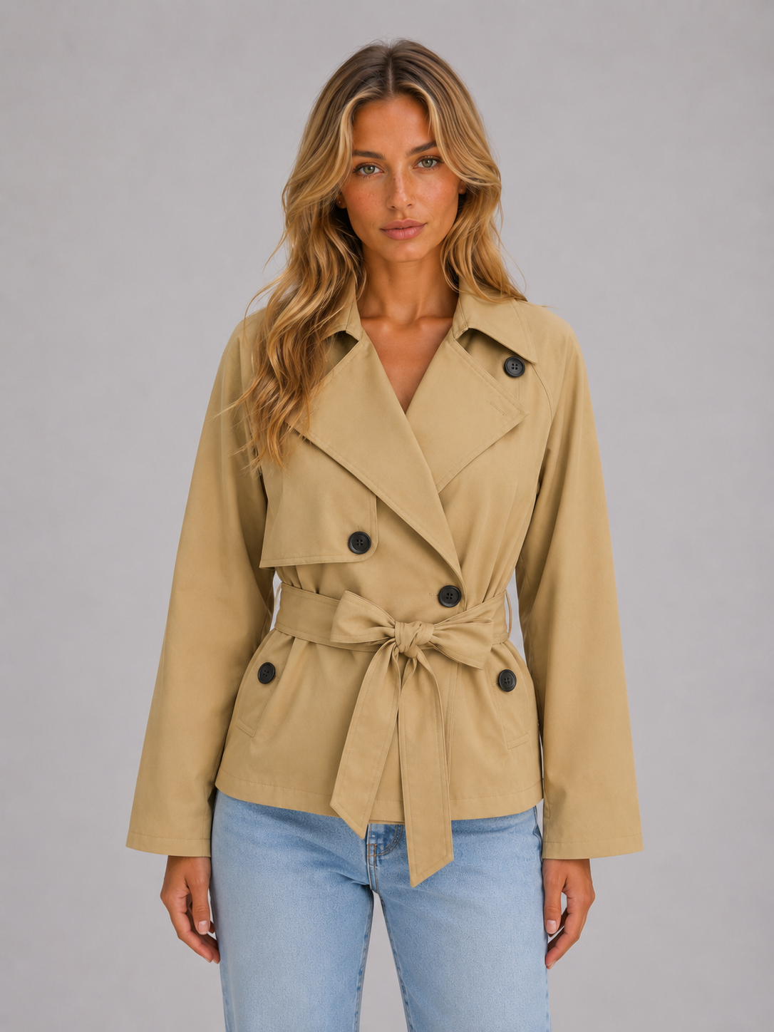 Women's Cropped Jacket with Double Breasted Tie