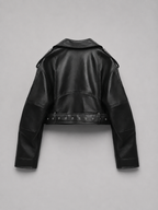 Women’s Cropped Moto Jacket with Belted Waist
