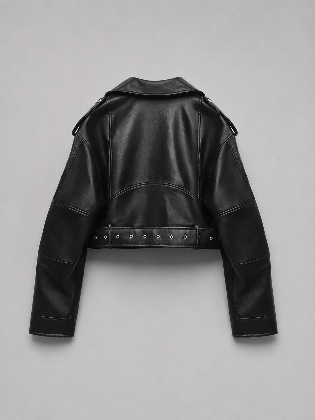Women’s Cropped Moto Jacket with Belted Waist