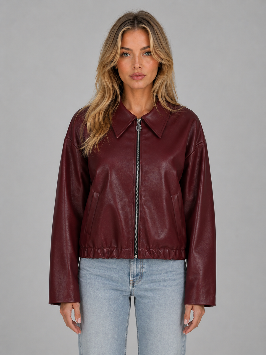 Women's Cropped Zip Jacket with Pointed Collar Fit