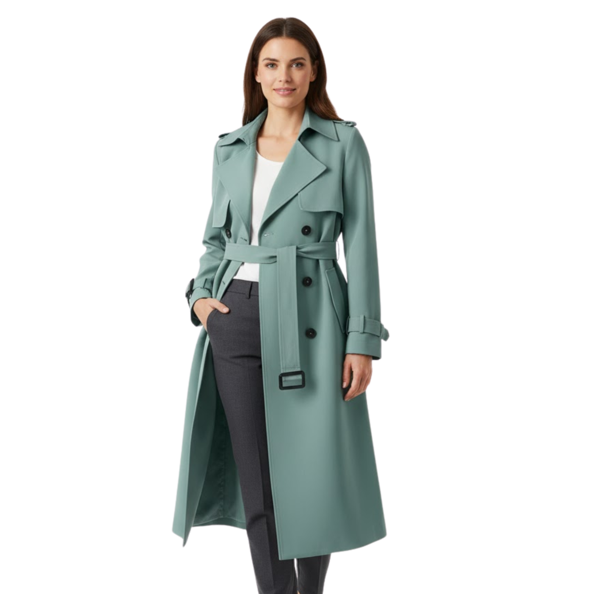 Delphine | Belted Trench Coat with Double Breasted Front