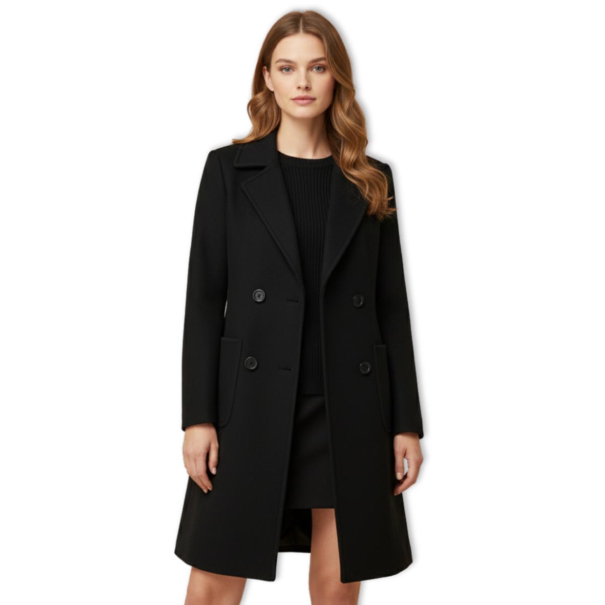 Women's Double Breasted Coat with Turn-down Collar
