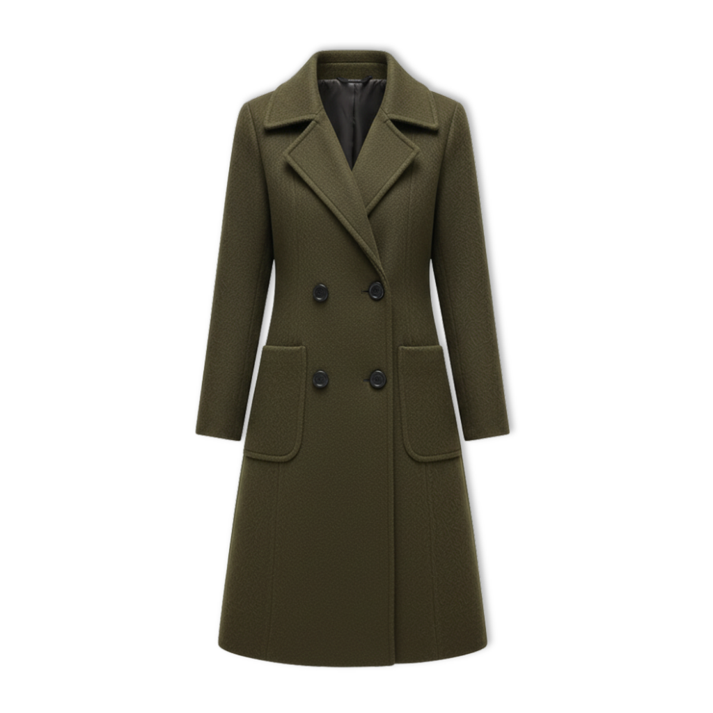 Women's Double Breasted Coat with Turn-down Collar