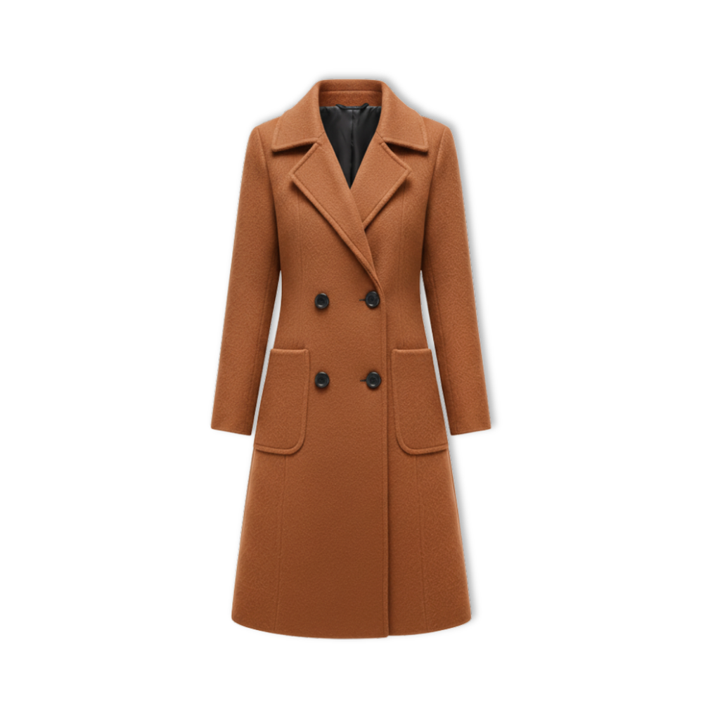 Women's Double Breasted Coat with Turn-down Collar
