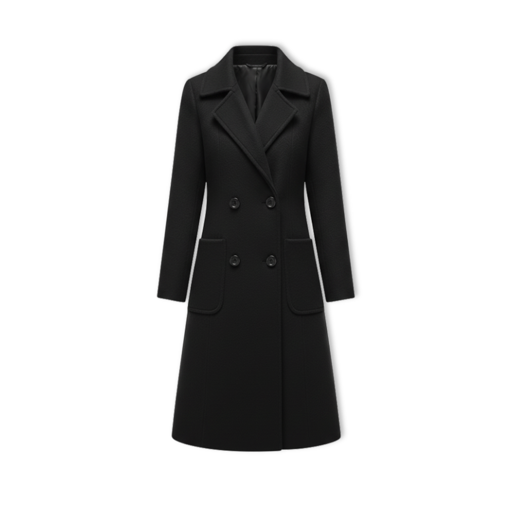 Women's Double Breasted Coat with Turn-down Collar