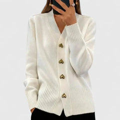 Women’s Elegant Cardigan with Heart Button Accents