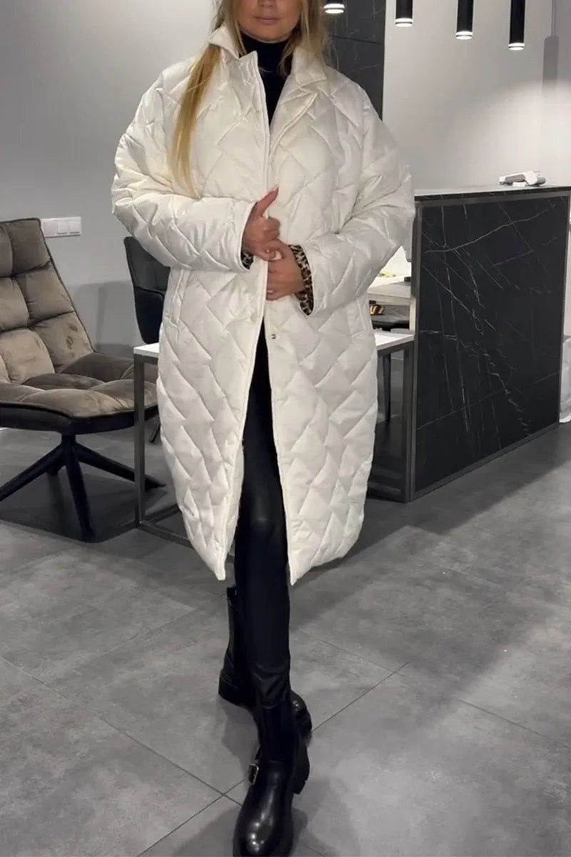 Women’s Elegant Quilted Coat with Leopard Interior