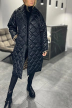 Women’s Elegant Quilted Coat with Leopard Interior