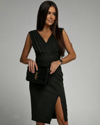 Women’s Fitted Dress with V-Neck Slit