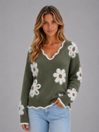 Women's Floral Jumper with V Neck Detail