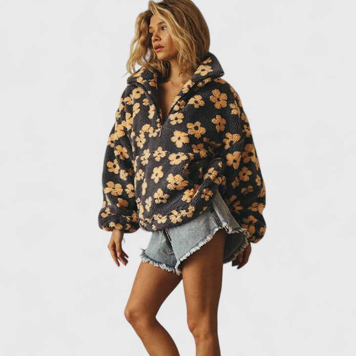 Cosette | Half Zip Sweater with Floral Print