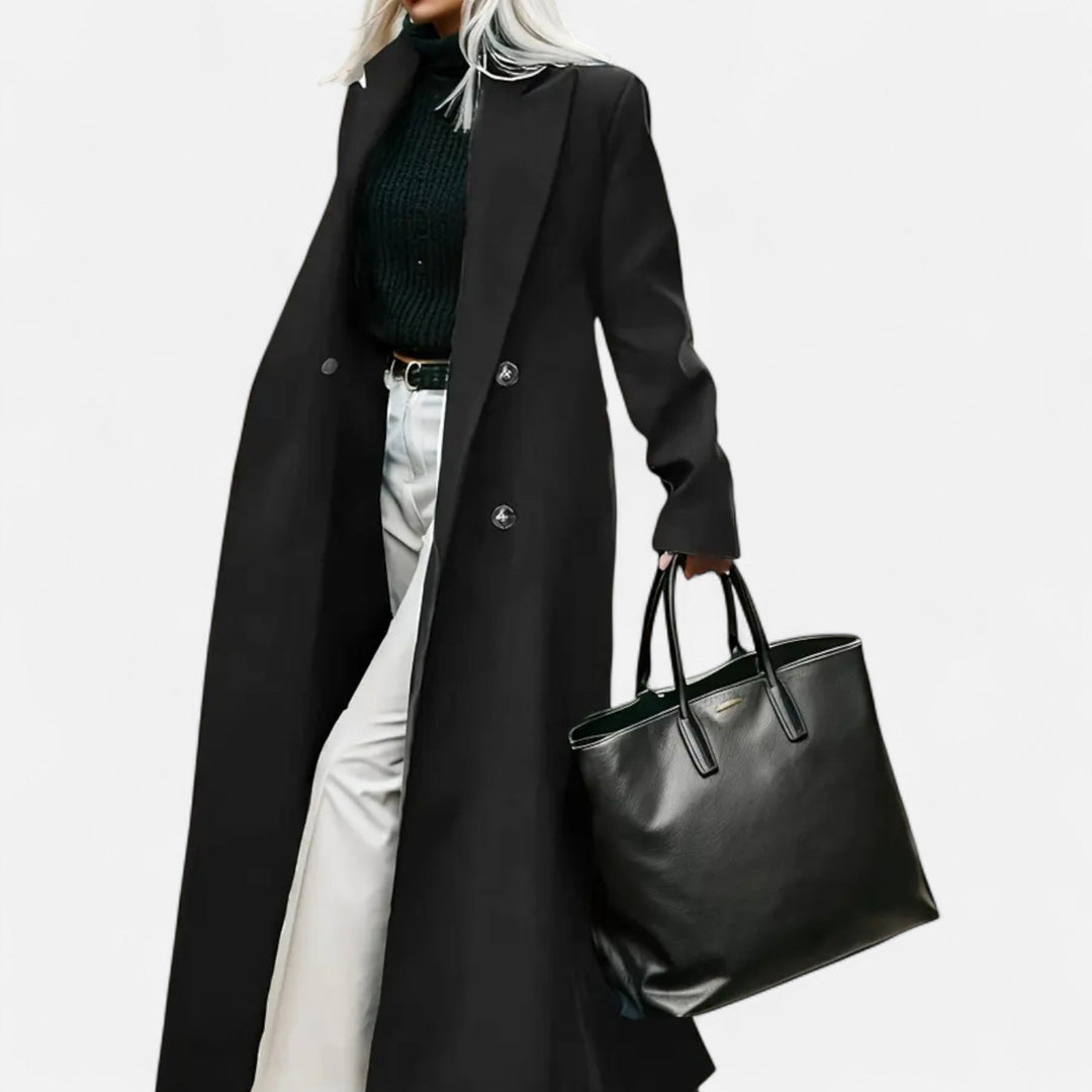 Elise | Long Wool Coat with Notch Lapel