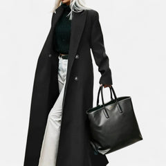 Elise | Long Wool Coat with Notch Lapel