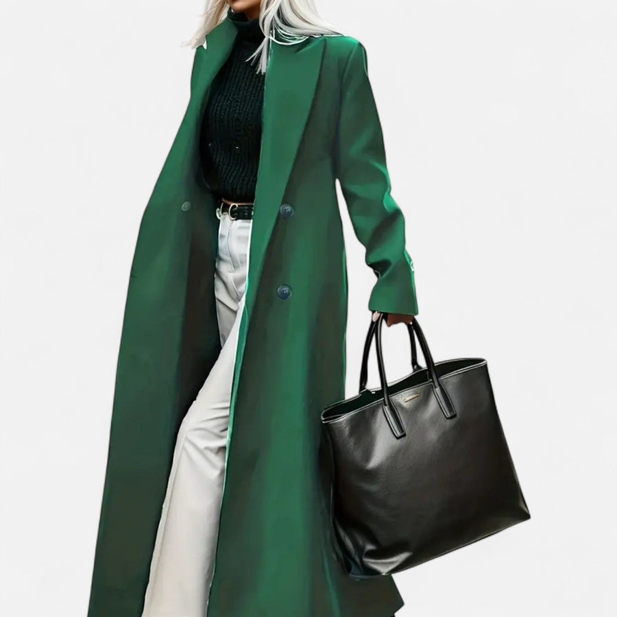 Elise | Long Wool Coat with Notch Lapel