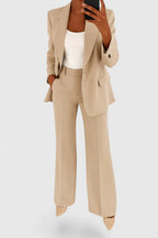 Women's Formal Office Suit Set - Blazer & High-Waist Trouser Pants
