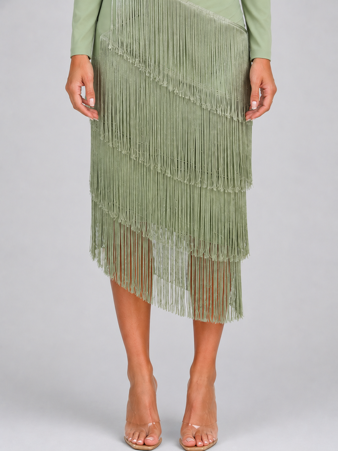 Women's Fringe Midi Dress with Deep V-Neckline