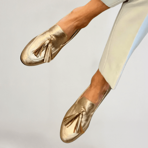 Women’s Gold Loafers - Tassel Detail