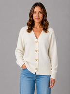 Women's Grey Knit Cardigan with Heart Buttons