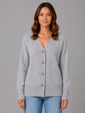 Women's Grey Knit Cardigan with Heart Buttons