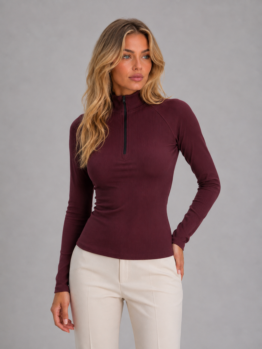 Women’s Half Zip Top with High Neck Fit