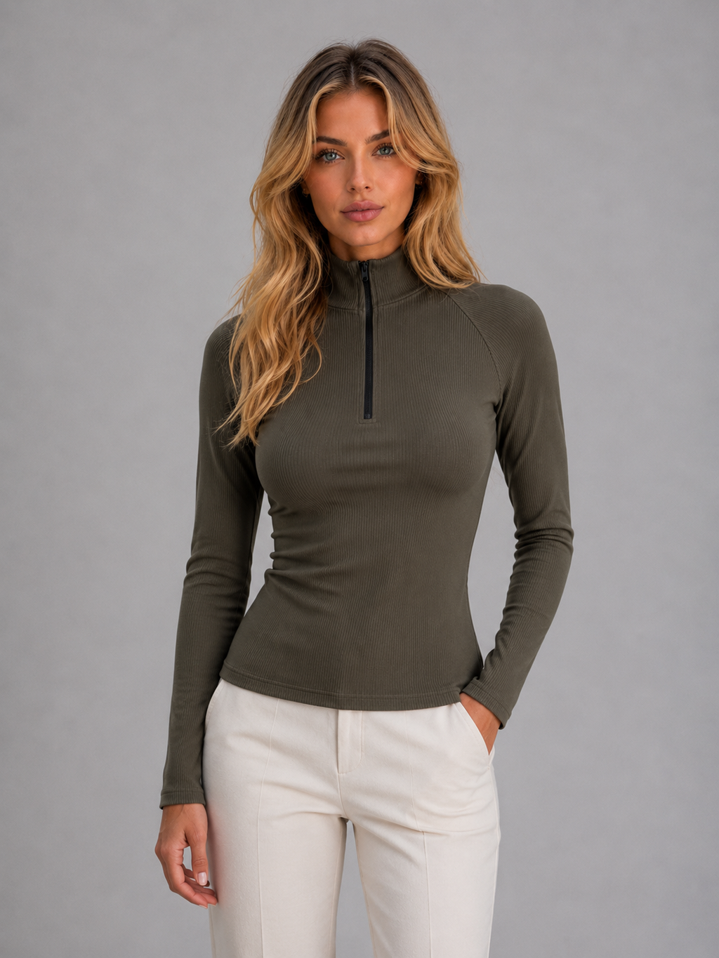 Women’s Half Zip Top with High Neck Fit