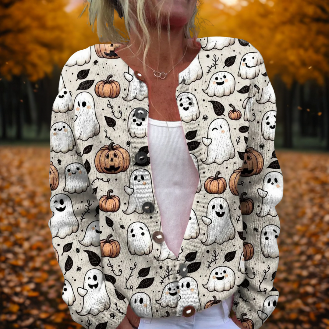Women’s Halloween Cardigan with Ghost Print