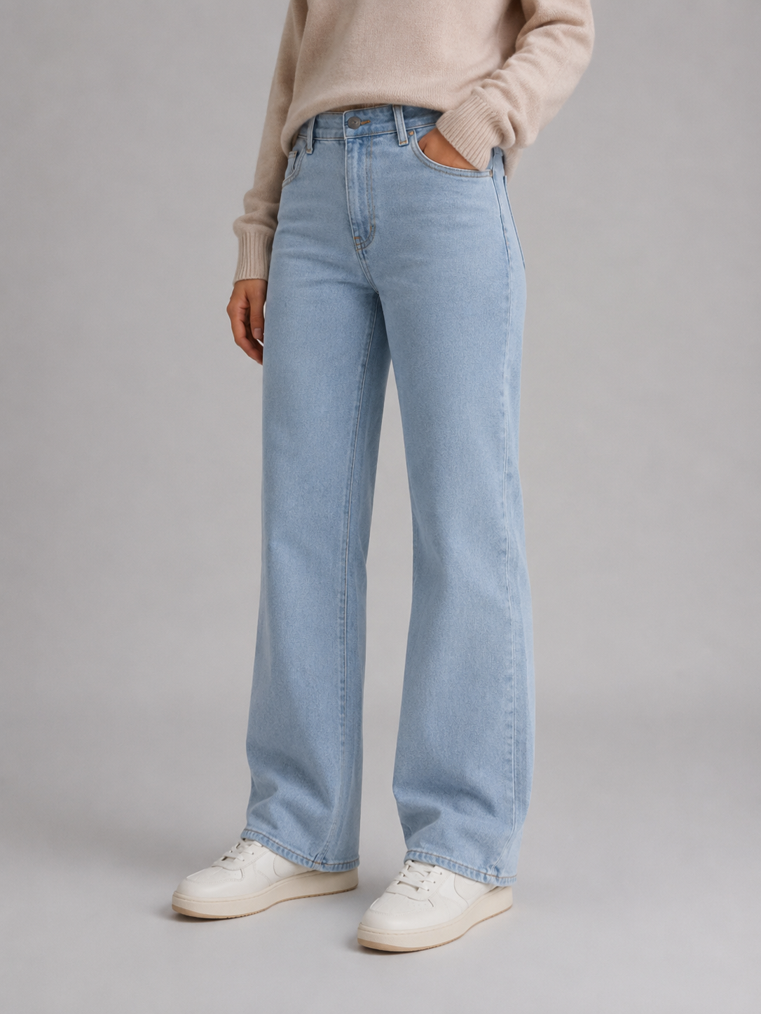 Women's High Waist Wide Leg Jeans with Belt Loop