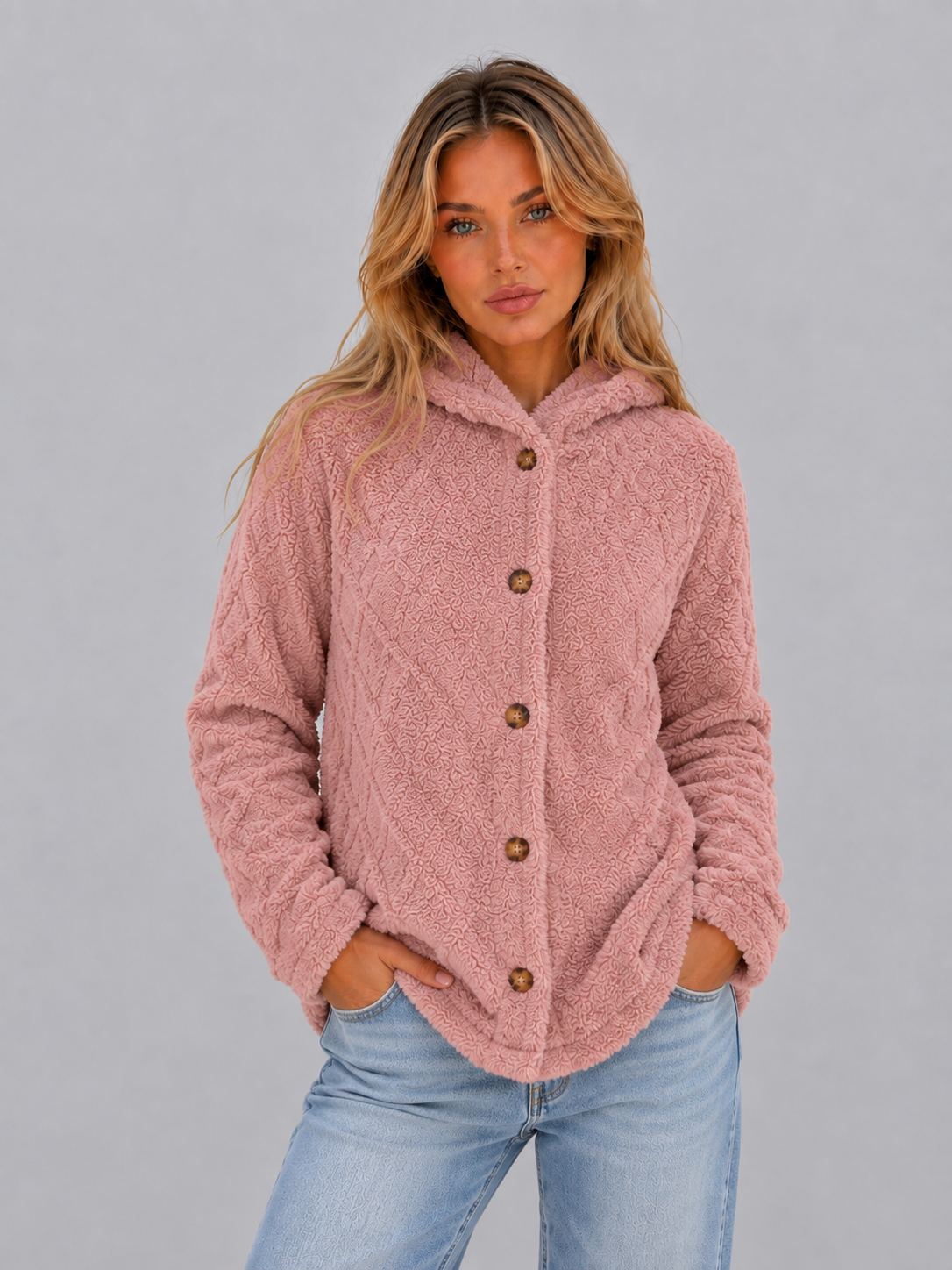 Women's Hooded Cardigan with Button Front Closure