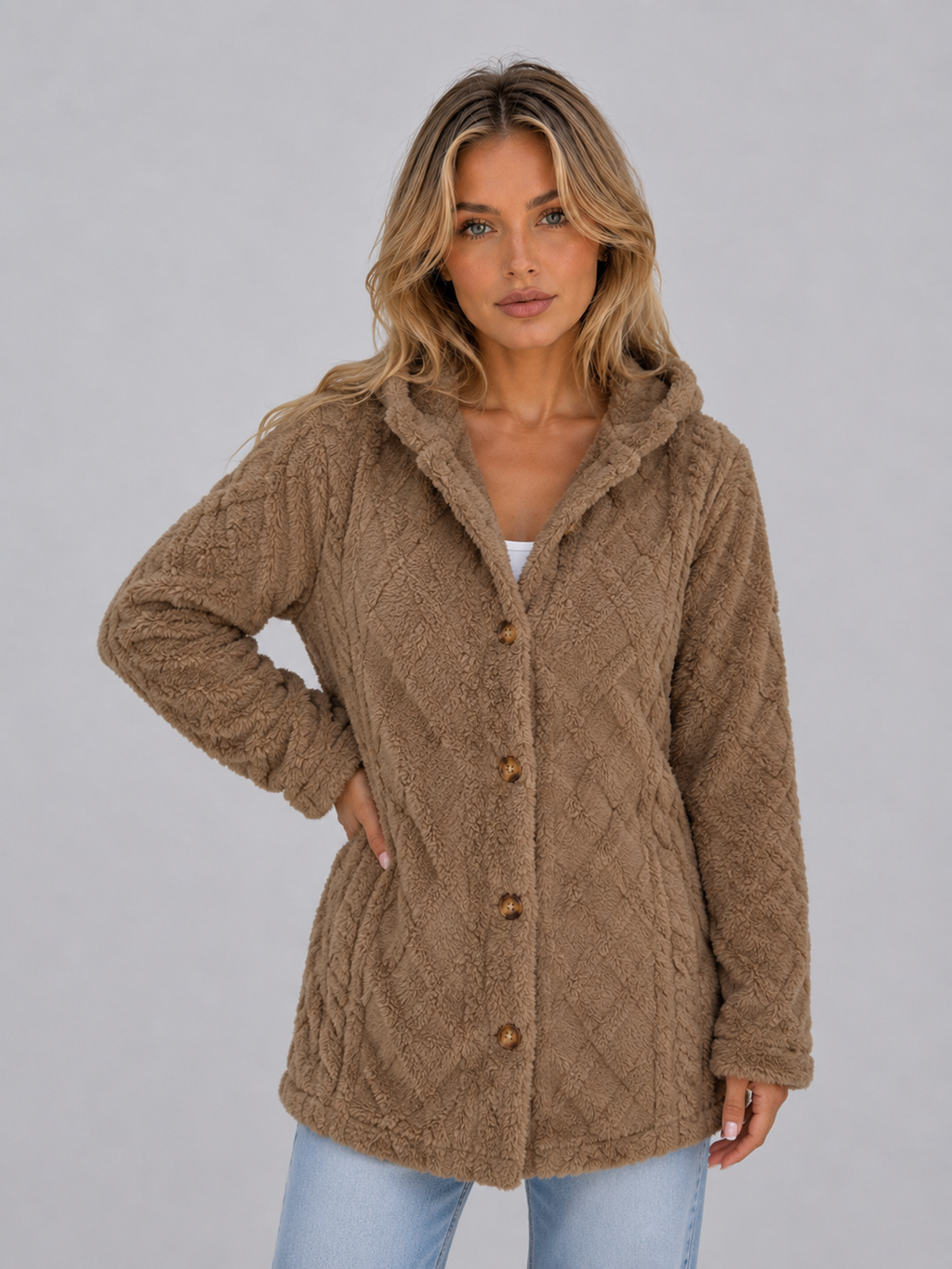 Women's Hooded Cardigan with Button Front Closure