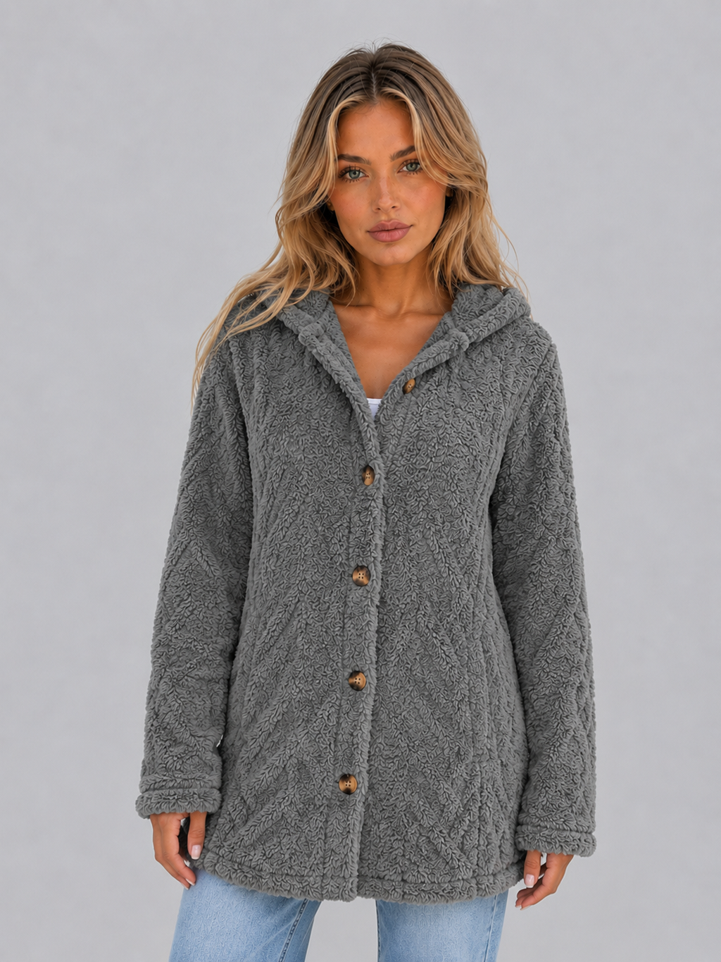 Women's Hooded Cardigan with Button Front Closure