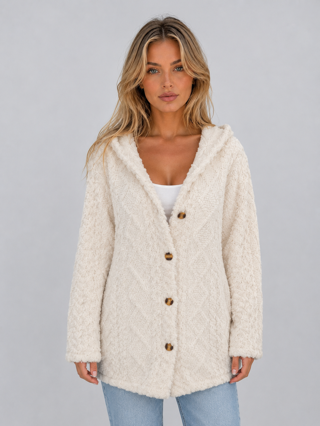 Women's Hooded Cardigan with Button Front Closure