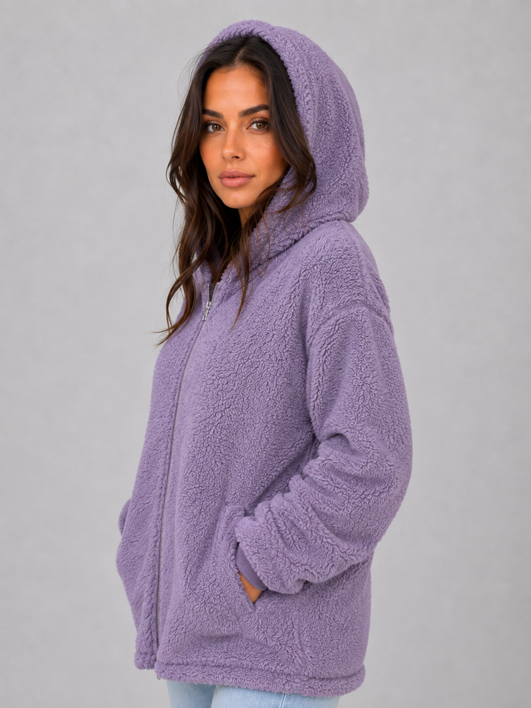 Women's Hooded Cardigan with Longline Zip Fit