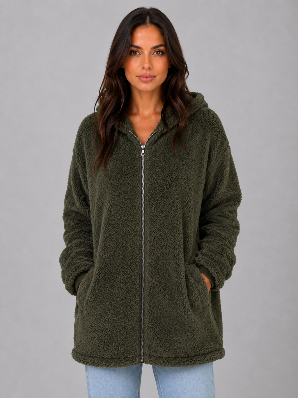 Women's Hooded Cardigan with Longline Zip Fit