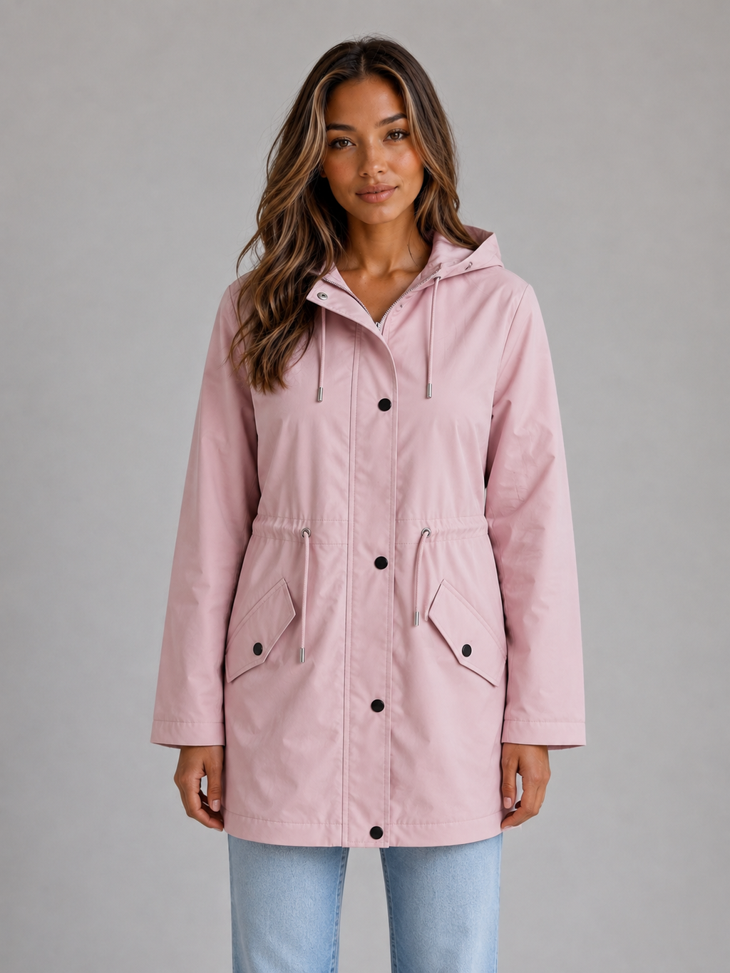 Women's Hooded Parka Jacket with Drawstring Waist